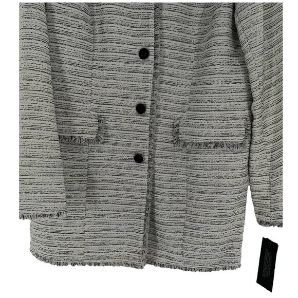 Karl Lagerfeld Paris Blazer Women's Size 16 Black/White Tweed Fringe Long Jacket - Picture 7 of 12